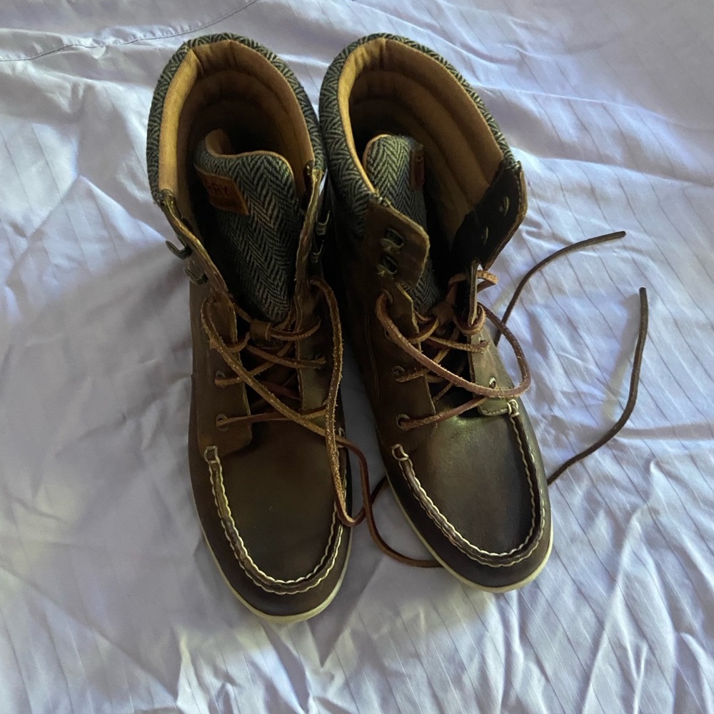 Sperry Brown Leather and Fabric Boots